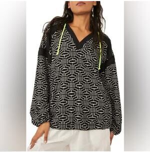 Free People Movement Daylight Hoodie Sweatshirt Womens Small Black Geometric Gym